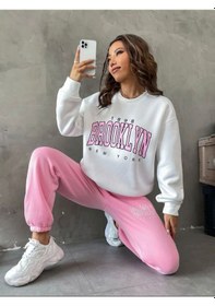 Resim Kadın Brooklyn Baskılı Eşofman Takımı Beyazpembe 