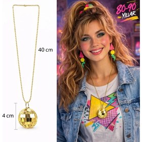 Resim Selfbuysell Retro Disko Topu Şekilli 80'ler 90'lar Altın Renk Plastik Kolye 