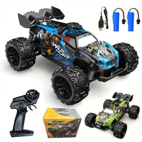 Resim 1:20 Ölçeğinde Tüm Zemin Monster Kamyon, Off-Road Elektrikli RC Araba, 2.4GHz Uzaktan Kumanda Yarım Kamyon, Dayanıklı Oyuncak Sınıfı Yarış SUV, USB Şarjlı Çift Pil ile Erkek Çocukların Hediyesi, Plastik Malzeme, Mavi ve Siyah Tasarım, Monster Kamyon Stili, Oda Dekoru için Mükemmel 