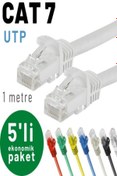 Resim IRENIS 5 Adet 1 Metre Cat7 Kablo Ethernet Network Internet Lan Kablosu, Beyaz 