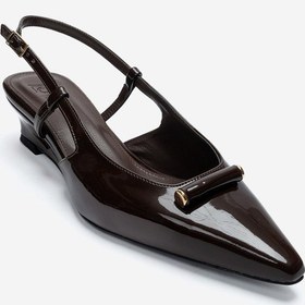 Resim Luvishoes Rhea Kahverengi Rugan Tokalı Mini Dolgu Kadın Topuklu Ayakkabı 