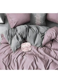 Resim Lastikli Çarşaflı Nevresim Takımı Tek Kişilik Lila - Gri 