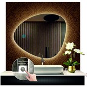 Resim GLOBAL LED MIRROR 70 Cm Çapında Dokunmatik Ledli Asimetrik Banyo Aynası Dekoratif Makyaj Aynası Ledli Yatay Ayna 