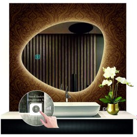 Resim GLOBAL LED MIRROR 70 Cm Çapında Dokunmatik Ledli Asimetrik Banyo Aynası Dekoratif Makyaj Aynası Ledli Yatay Ayna 