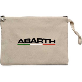 Resim Abarth Text İtalya Krem Clutch Astarlı Cüzdan / El Çantası - Krem 