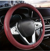 Resim Dashanshop Şarap Kırmızı Gümüş Şeritli 38 İnç Universal Kaymaz Deri Direksiyon Kılıfı Şarap Kırmızısı Gümüş Çizgili 