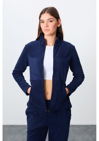Resim Tommy Life Lacivert Kalın Yumuşak Dokulu Dik Yaka Oversize Nakışlı Polar Kadın Eşofman Takım -95339 Lacivert 