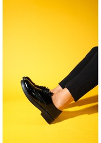 Resim Luvishoes Luvi Shoes Avra Siyah Rugan Hakiki Deri Kadın Oxford Ayakkabı Siyah 
