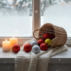 Resim Yılbaşı Ağacı Süsleri Seti, Parlak Kırmızı Altın Gümüş Glitter Toplar, 6 Parça Noel Dekorasyon Koleksiyonu 