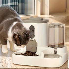 Resim 2'si 1 Arada Otomatik Kedi Yem Dağıtıcısı ve Su Dağıtıcısı Entegreli Üst Kapak, Kaymaz Geniş Tabanlı Tabak ve Kare Kaplar - Kediler ve Köpekler İçin Mess-Free Pet Besleme İstasyonu, Modern Pet Aksesuarı, Dayanıklı Petware 