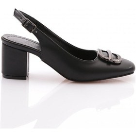 Resim Dgn K661 Kadin Arkasi Açik Metal Aksesuarli Topuklu Ayakkabi Siyah 