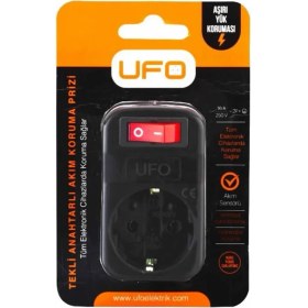 Resim Tekli Akım Korumalı Anahtarlı Priz 16A 250V, Max 3500W Aşırı Yük Koruması (Siyah) 