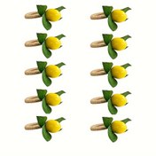 Resim 10 adet el yapımı sarı limon desenli peçete halkaları, düğünler, yemekler, ziyafetler ve peçetelikler için gerçekçi limon desenli peçete halkaları 