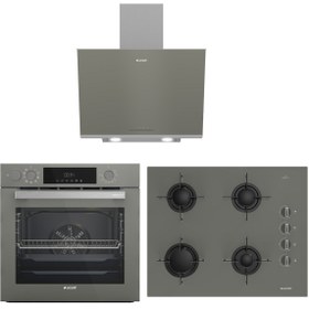 Resim ARÇELİK GRİ ÜÇLÜ BUHAR DESTEKLİ CAM ANKASTRE SET (AFC 342 G + OCD T 651 EG + ADE 606-2 G) 