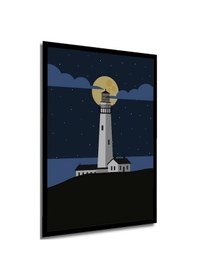 Resim Yıldızlı Gece Deniz Feneri Sanat Ev,Antre,Salon,Ofis,Mutfak,Yatak Odası Tablosu Çerçeve Görünümlü-40-4445 - 90 X 60 