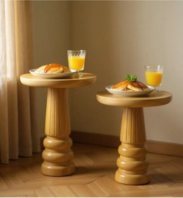 Resim ASELYA HOME Doğal Ahşap 2’li Set Mantar Yan Sehpa Modern Vernikli Fiskos Zigon Çiçeklik 