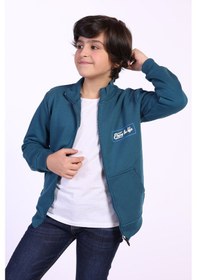 Resim Toontoy Kids Toontoy Erkek Çocuk 2'li Takım Baskılı Dik Yaka Fermuarlı Hırka & Beli Paçası Lastikli Cepli Jogger Eşofman Altı Petrol Mavi 