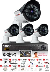 Resim TAIKY 4 Kameralı 5mp Lensli Fullhd 1080p Yüz Tanıma Wıfı Güvenlik Kamera Sistemi W-f456-320 