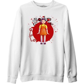 Resim Squid Game - Robot Bebek Beyaz Erkek Kalın Sweatshirt - Beyaz / M 