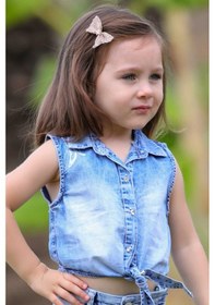 Resim Breeze Kız Çocuk Kot Gömlek Baskılı Taşlı 1-4 Yaş, Açık Mavi Çok Renkli 