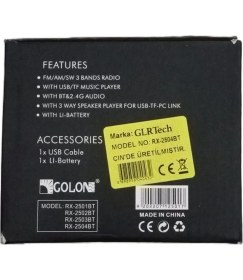 Resim Kompakt Radyo RX-2503BT, Fm, 3 Bant, Usb, Hafıza Kartı, Bluetooth, Şık Tasarım 