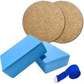 Resim Tenfowee Yoga Girişimciler İçin 5 Parça Set: 2 Adet Blok, 2 Adet Dizlik Ve 250cm Uzunlukta Esneklik Kayışı Mavi 