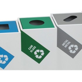 Resim 4'lü Metal Sıfır Atık Kutusu Geri Dönüşüm Çöp Kovası N11.126 