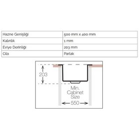 Resim Ukinox Color X 500 Titanium Eviye Tezgah Üstü Antrasit - Metalik 