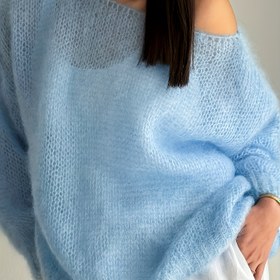 Resim Kadınlar İçin Açık Mavi Kazak - Yumuşak, Rahat Omuz Açık Kazak, Yarı Şeffaf Tasarım, Günlük ve Resmi Kıyafetler İçin Uygun, İlkbahar/Sonbahar Düz Renk Üst, Çok Yönlü Moda, Günlük Giyim | Omuz Açık Moda | Dokulu 