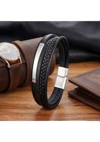 Resim Premium İsim Yazılabilir Çoklu Deri Çelik Bileklik 31834b28d1 - Gümüş - 20 Cm Siyah - Gümüş 