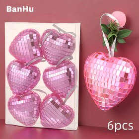 Resim 6 Parıltılı Kalp Şeklinde Ayna Top Seti, Yansıtıcı Disko Bilyesi Asma Süsü, 5.99 cm, Kırışmaz Cam Malzeme, Tavan Bezi ve Mekan Vurgusu için Uygun, Partiler, Evlilikler ve Noel Temalı İşlemeler ile Glamur Tarzdaki Parlak Sferalar 