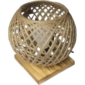 Resim Renkli Jüt Ip Örme Başlık Ahşap Tabanlı 9W Ampul Dahil 