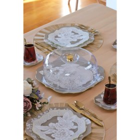 Resim Glore Belize Altın Yaldızlı Cam Kek Fanusu 