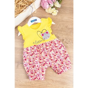Resim Babymod Çiçekli Kedi Figürlü Kız Bebek Tulum 