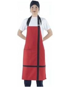 Resim Kırmızı Üzerine Siyah Biye - Askılı Aşçı Ve Mutfak Önlüğü-Standart-Tek Parça 