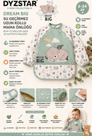 Resim DYZSTAR Dream Big Mint Yeşili Su Geçirmez Uzun Kollu Bebek Mama Önlüğü - Cepli, Leke Tutmaz, BLW Uyumlu Ek Gıda ve Aktivite Önlüğü 6-24 Ay 