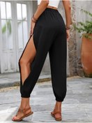 Resim Genel Markalar MDB Kadın Yüksek Belli Yanlardan çapraz Detay Yırtmaçlı Viskon Pantolon 