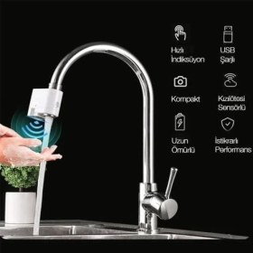 Resim Şarjlı Tam Otomatik Akıllı Sensörlü Musluk Başlığı Su Tasarruflu Musluk Başlığı Hareket Algılama Sensörlü Musluk 