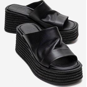 Resim Luvishoes Marc Siyah Cilt Hakiki Deri Dolgu Topuklu Kadın Terlik Siyah 