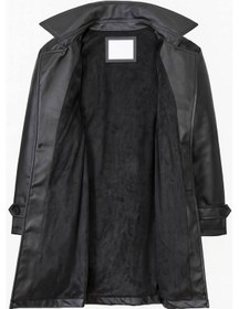 Resim Erkek Slim Fit 80 Cm Uzun Deri Ceket - Full Tay Tüyü Astarlı Siyah Deri Kürklü 