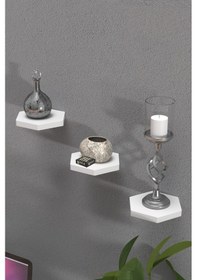 Resim Duvar Rafı Dekoratif 3 Adet Çiçeklik Altıgen Beyaz 