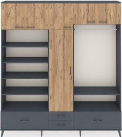 Resim Arges Dolap 18 Raflı 4 Çekmeceli Tek Askılı 220x30x243 Antrasit-çam/antrasit Atlas Çam/antrasıt 