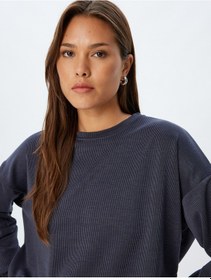 Resim Koton Basic Sweatshirt Uzun Kollu Bisiklet Yaka Lacivert 5wak10063ek Lacivert 