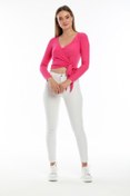 Resim Kallisto Pembe Kruvaze Crop Bluz 