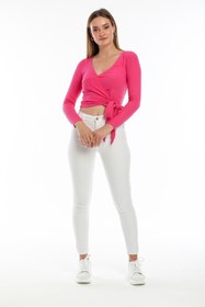 Resim Kallisto Pembe Kruvaze Crop Bluz 