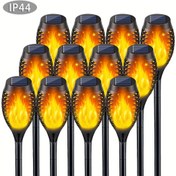Resim Titreşen Alevli Güneş Enerjili Meşale Işıkları, 4'lü Paket Dış Mekan Bahçe Dekoratif Yol Işığı, Cilalı Kaplamalı LED Lens, Enerji Verimli Yarı Gömme Montaj Armatürleri, ABS Malzeme, Çıkarılabilir, Nikel Pil ile Güneş Enerjili, Otomatik Açma/Kapama 