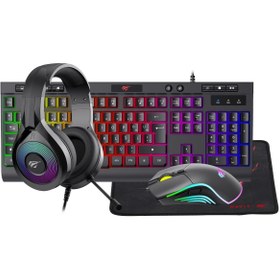 Resim Havit Gamenote Kb887cm 4'lü Gaming Set – Klavye, Mouse, Kulaklık, Mousepad – Rainbow, Türkçe Q 