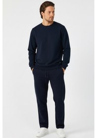 Resim Mmetalic Lacivert Relaxed Fit Bisiklet Yaka Sweatshirt Düz Paça Erkek Eşofman Takımı Lacivert 