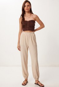 Resim Lovelyİstanbul Cepli Rahat Krinkıl Şalvar Pantolon LFW0024 KREM 
