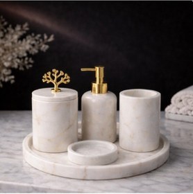 Resim Beyaz 5'li Mermer Banyo Seti Beyaz 